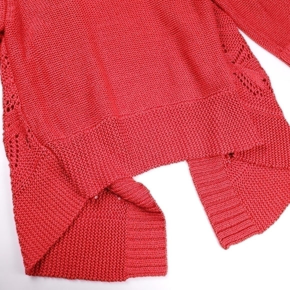 Chicos Red Coral Open Knit Cardigan Sz 1 (U.S. Med / 8) - Picture 11 of 14